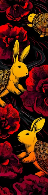 Free turtle bookmark featuring rabbits with shells and roses